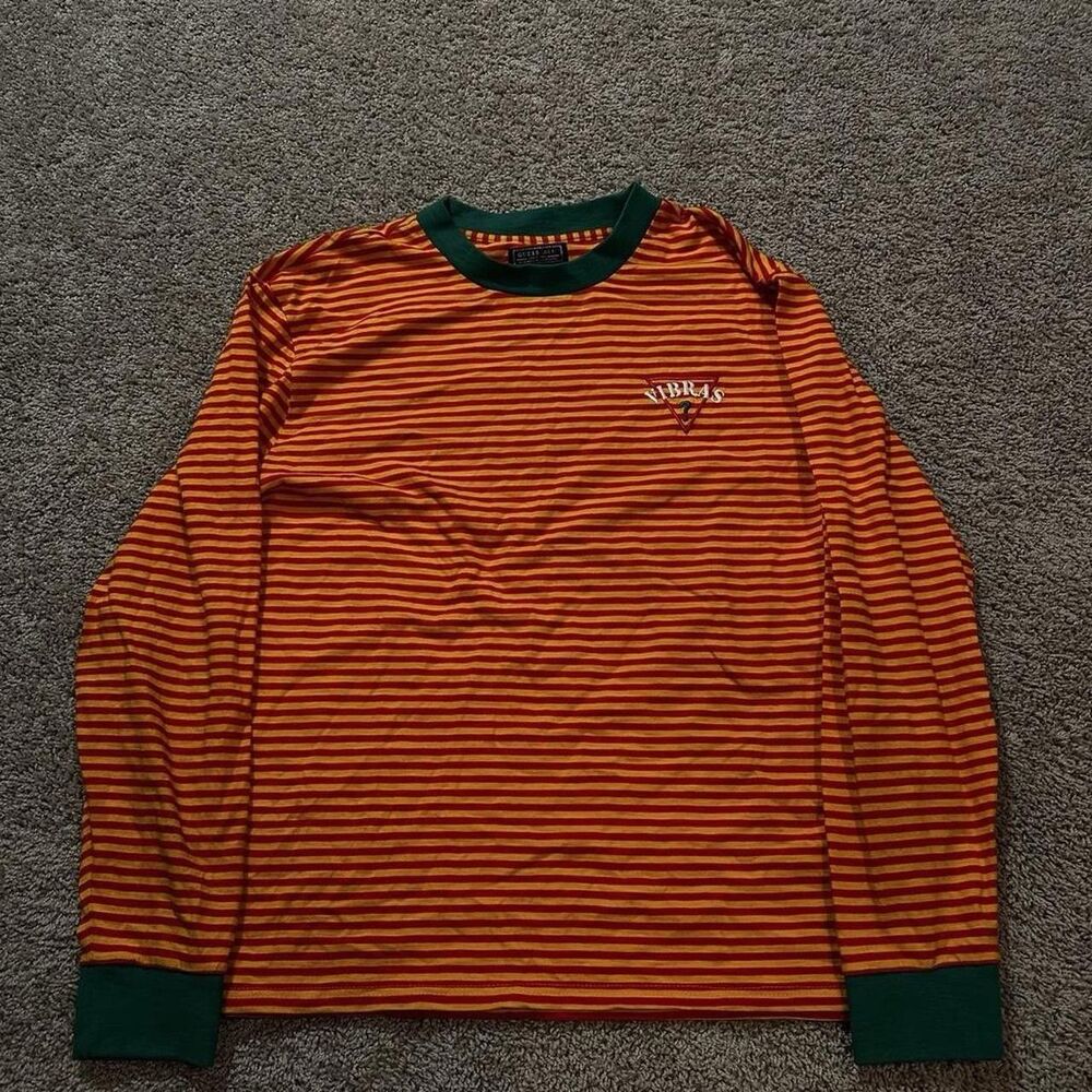 GUESS x J Balvin Vibras Tour Collab Striped Long Sleeve Shirt Orange Mens XL